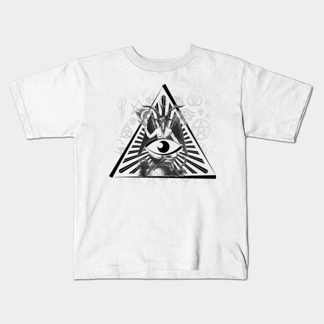 Copy of Baphomet in Pyramid of All Seeing Eye Kids T-Shirt by hclara23